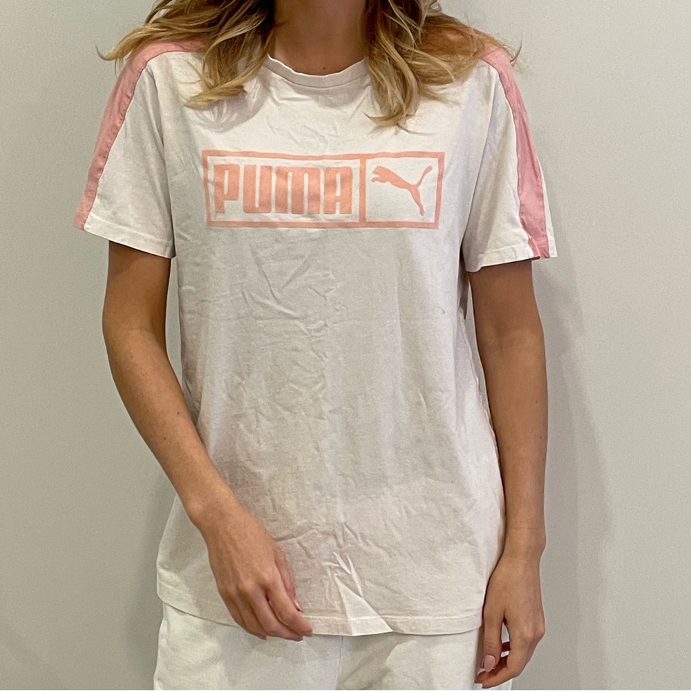 PUMA Women's White and Pink T-Shirt